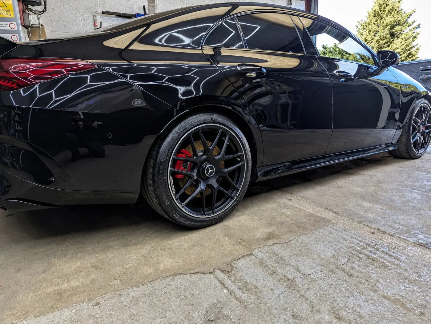 Black Mercedes-AMG after a hand car wash in Stratford-upon-Avon